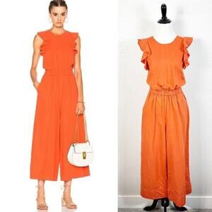 Ulla Johnson Women’s Viola Ruffled Linen Wide Leg Jumpsuit in Orange Size 0‎